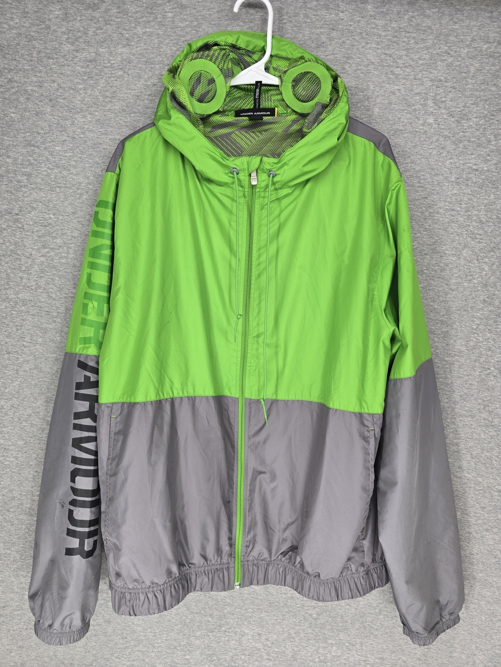 RARE Vintage Under Armour Speaker Hood Jacket Windbreaker Green Gray Tech XL